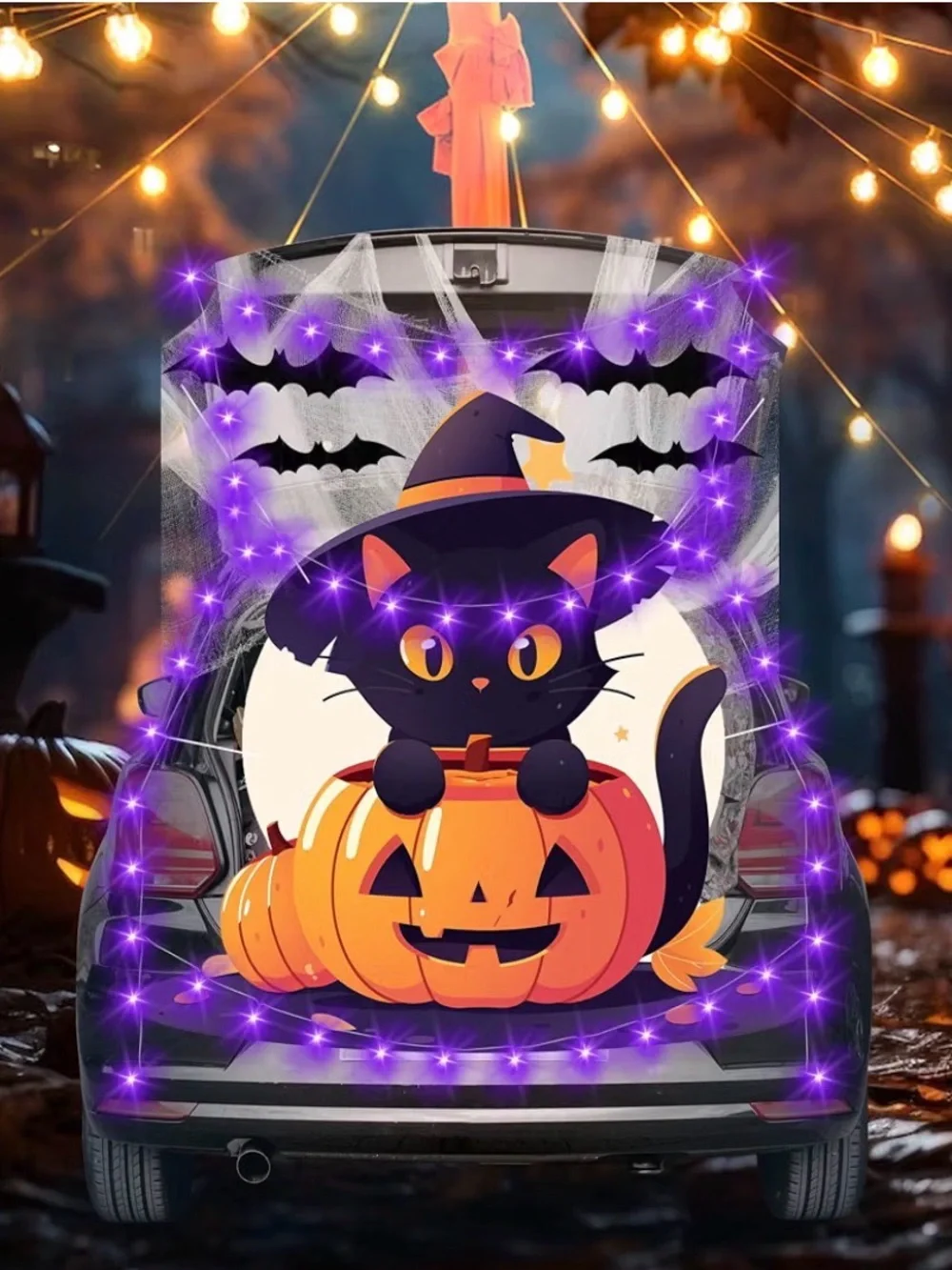 Halloween Black Cat Pumpkin Trunk Decor kit